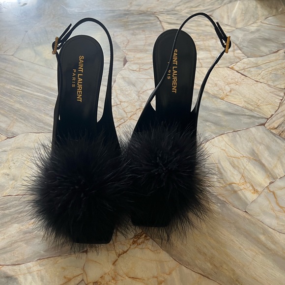 Mae Slingback Sandals In Crepe Satin With Feathers - Picture 7 of 11